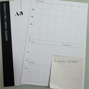 Cloth & Paper A5 Monthly & Weekly Admin Undated Refill - Contact Refill